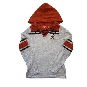 Antigua Cleveland Browns Hoodie Women S Gray Brownie The Elf Lace Up Throwback